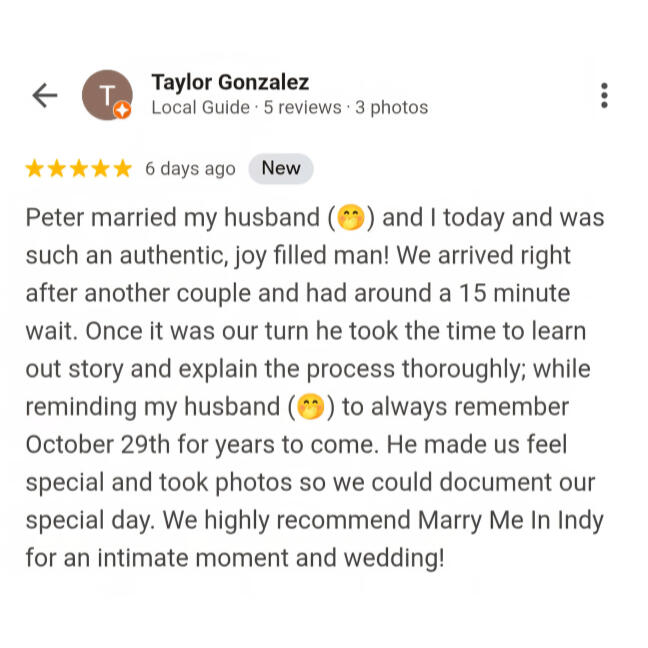 Peter's Civil Ceremony Review Marry Me In Indy Reviews